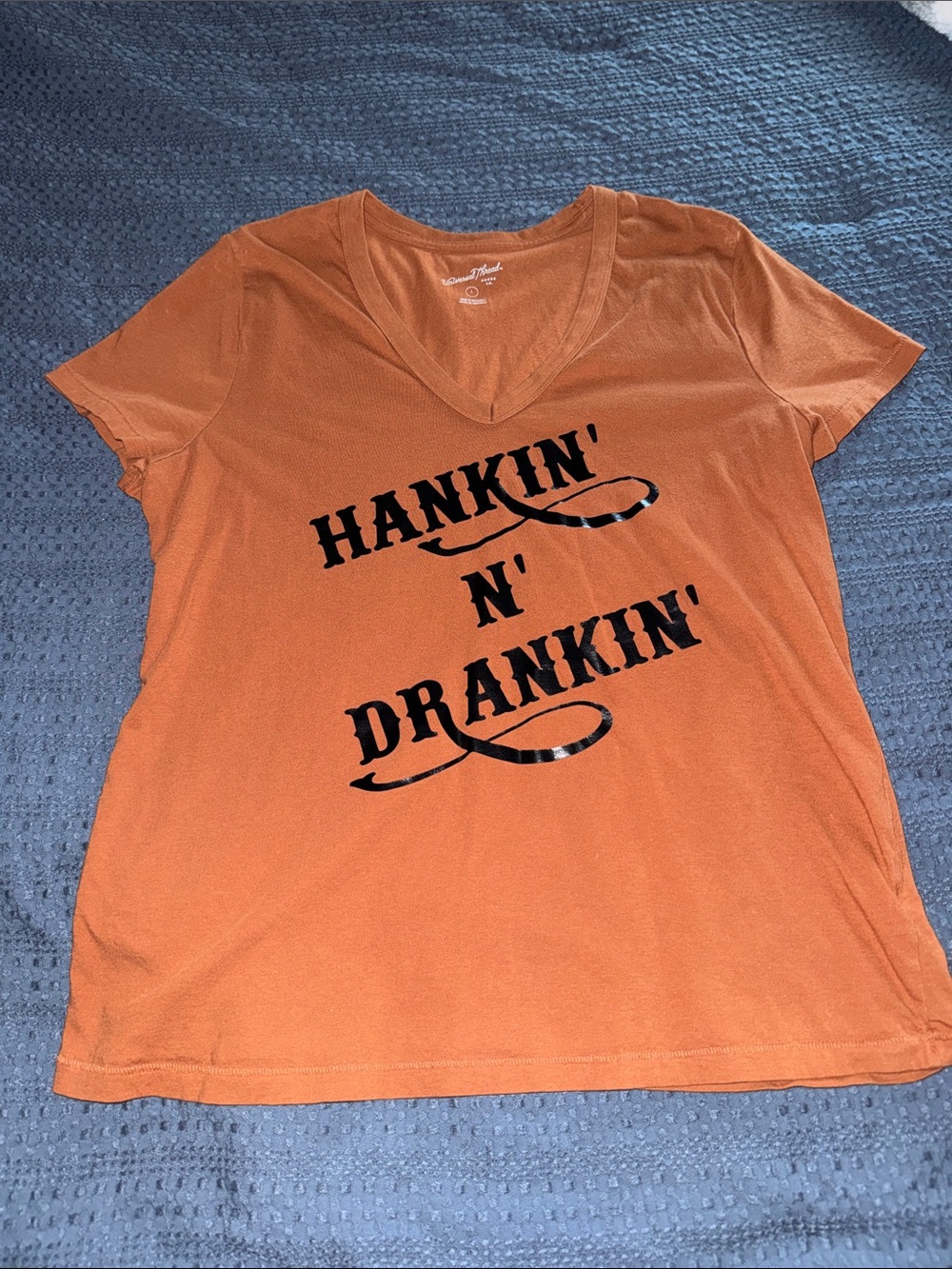 Women's Burnt Orange 'Hankin' N' Drankin'' V-Neck Graphic Tee